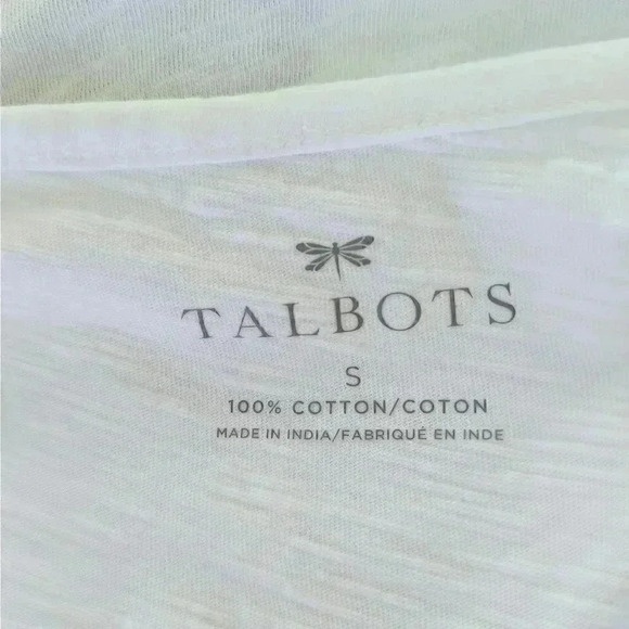 New Talbots White Knit Black Embroidered Keyhole Neckline Short Sleeve T-Shirt - Picture 5 of 6